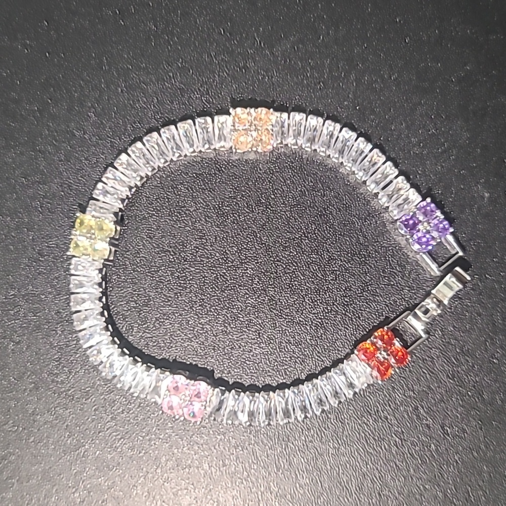 Rainbow Emerald Cut Rectangle Multi-Color Baroque Crystals Bead Bracelet